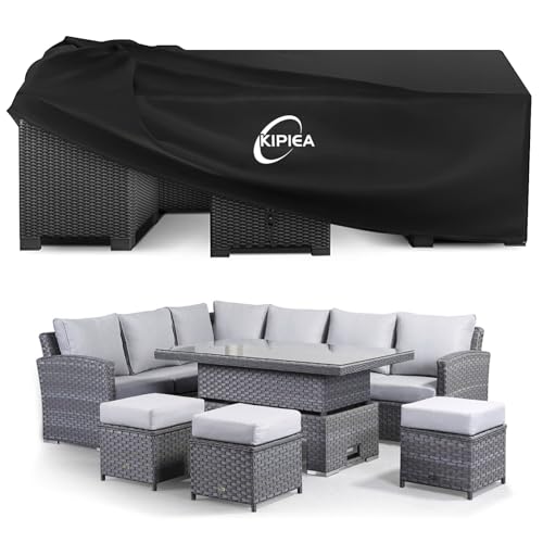 Kipiea Gartenmöbel Abdeckung Winterfest, 420D Oxford Gewebe Wasserdicht & Anti UV Plane Schutzhülle für Gartenmöbel, Rechteckige Abdeckplane Gartenmöbel für Gartentisch Loungemöbel - 350x262x90cm