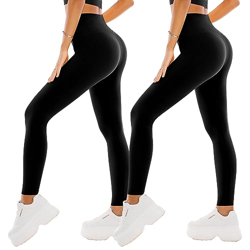 SINOPHANT 2er Pack Leggings Damen High Waist - Sportleggins Elastisch Yogahose Blickdicht Fitness Gym Yoga(2 Schwarz/Schwarz,S-M)