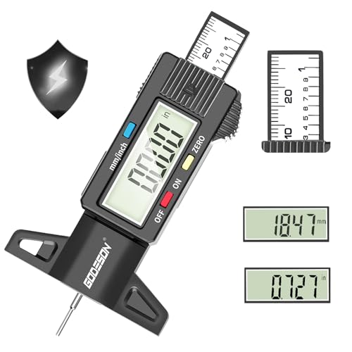 GODESON Digitaler Profiltiefenmesser für Reifen,Reifenprofiltiefenmesser Digital Mit Großes LCD Display, Reifen reifenprofilmesser für Motorrad, Auto, LKW in Zoll/MM