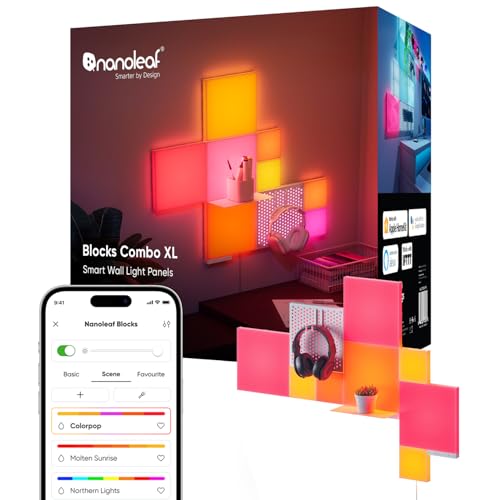 Nanoleaf Blocks Starter Kit | 10-Pack Combo, RGBW farbwechselnde Wandlampen, Lichtpanels & Regal, Pixel-Art-Style, App- & Sprachsteuerung (kompatibel mit Alexa, Apple & Google Home), Deko & Gaming