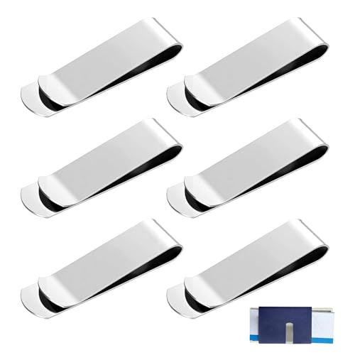 6 Stück Edelstahl Geldklammer, Silber Geldscheinklammer Tragbare Geldklammern Metall Geldclip Geld Klammer für Geldscheine Bargeld Rechnungen Banknote Visitenkarte Quittung