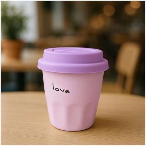 OHAANYY Keramik-Liebes Tasse 310ml mit Gummi-Deckel, Spülmaschinenfeste Mokka & Cappuccino Tasse für Heiße und Kalte Getränke, Geschenk für Frauen & Männer (Purple)