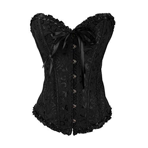 Sxybox Damen Korsett Bauchweg Vollbrust Corsage Top Gothic Burlesque Schnüren Bustier,Schwarz,L