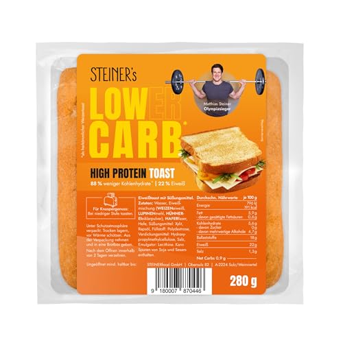 STEINER´s Low Carb High Protein Toast | 88% weniger Kohlenhydrate | high protein | nur 0,9g Net-Carbs | 22g Eiweiß (280g)
