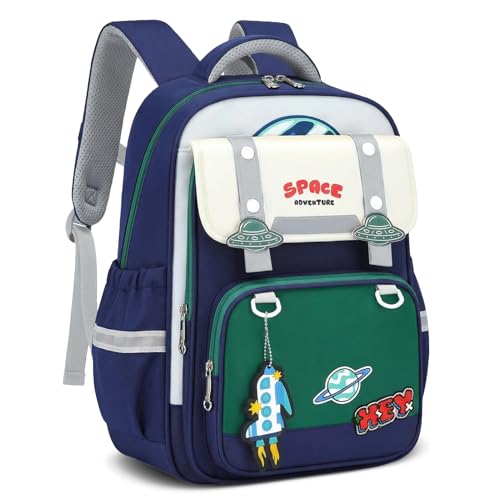 Tanou Schulranzen Jungen, Ergonomisch Rucksack Schule Kinder 1. bis 3. Klasse, Wasserabweisend Schulrucksack Grundschule mit Reflektierend für Junge, 20 Liter, Grün