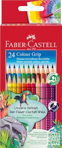 Faber-Castell 112424 Colour Grip Buntstifte für Kinder, 24er-Buntstifte-Set, Malstifte mit Grip und dreieckigem Schaft, wasserlöslichen Pigmenten, leicht auswaschbar und bruchsicher, Schulsachen
