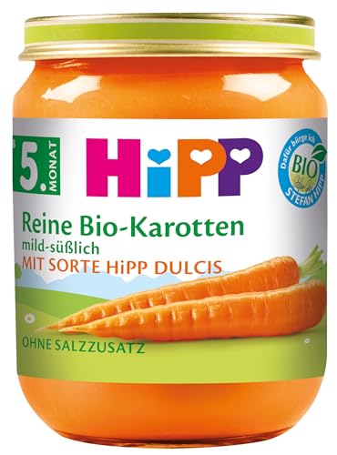 HiPP Bio Reine Karotte (6 x 125g), für Babys ab 5. Monat, ohne Salzzusatz, das Gemüse-Gläschen ideal zum Beikoststart, in bester Bio-Qualität