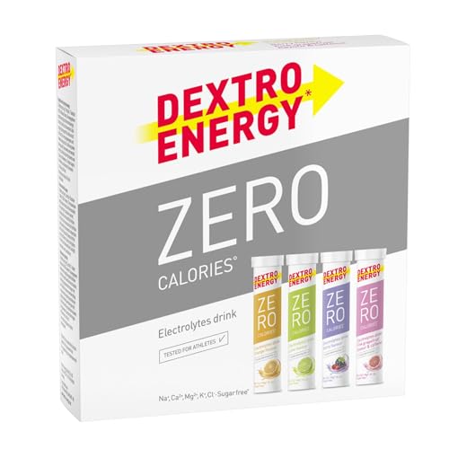 Dextro Energy Elektrolyte ohne Zucker Mix Pack 4 Sorten, 4x20 Tabletten (4er Pack) - Berry, Lemon, Orange und Pink Grapefruit + Koffein Flavour