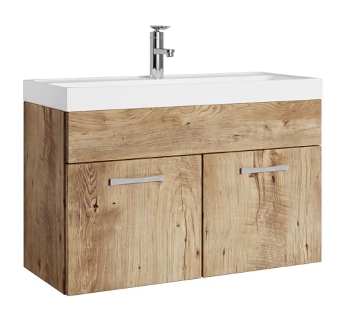 Badplaats Badmöbel Set mit Waschbecken und Unterschrank Paso 01 80 x 40 cm Kastanien Eiche - Waschbeckenunterschrank mit Waschbecken