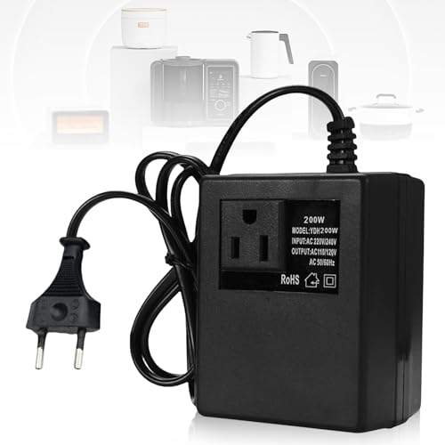 Spannungswandler Transformator 220V auf 110V: 200W Netzadapter Schritt Runter Stromkonverter Reisestromadapter Spannungswandler EU Stecker