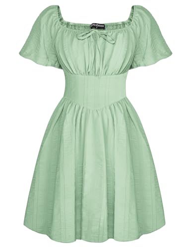 SCARLET DARKNESS Damen Cottagecore Kleid Puffärmel Korsett Kleid Lace-up vorne Hochzeit Sommer Kleider Hellgrün XXL