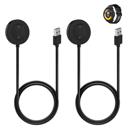 2 Stück USB Kabel Ladekabel kompatibel mit Xiaomi Watch S1/Color Sport/Color2 Active, Ersatz Ladegerät Schnellladekabel, Magnetisches USB Ladegerät, tragbares Ladekabel Aufladekabel - Schwarz