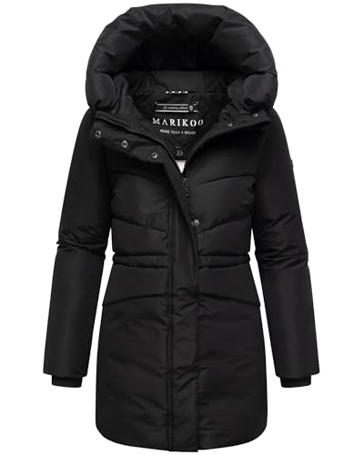 MARIKOO Damen Winter Steppjacke gesteppt warm Winterjacke, Outdoor, Kapuze, Fleece, gefüttert, Kragen, figurbetont, Delilah XS - XXL (DE/NL/SE/PL, Alphanumerisch, L, Regular, Regular, Schwarz)