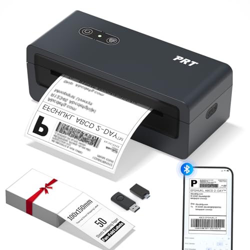 prt Bluetooth Etikettendrucker, N43BT DHL Thermodrucker, 4x6 Versandetiketten Ettikettendrucķer, Label Printer für iOS, Android, Windows und Mac, für DHL, FedEx, USPS, Shopify(Schwarz)