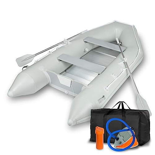 EBERTH Schlauchboot Angelboot Paddelboot aus robustem PVC für Außenborder 4 Personen + 1 Kind, 3,20m x 1,50m Boot mit 2X Sitzbank, 2X Paddel, Aluboden, Reparaturset, Pumpe, Tragetasche, bis 566 kg