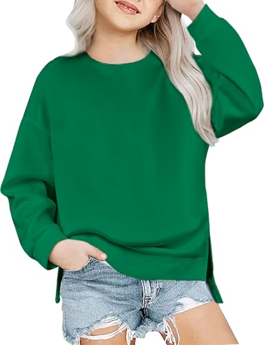 Arshiner Mädchen Sweatshirt Basic Ultrabequem Herbst Winter Rundhals Pullover Einfarbiges Freizeit Sport Mode Langarmshirts für Kinder 11-12 Jahre Grün