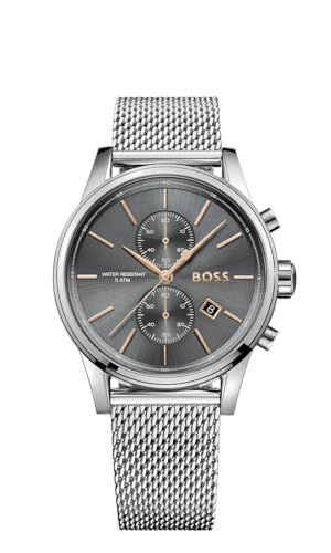 BOSS Chronograph Quarz Uhr für Herren Kollektion Jet mit Silbernes Edelstahl-Mesh-Gliederarmband - 1513440