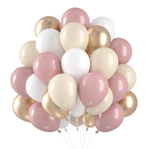 Luftballons Rosa Beige 60 Stück Luftballons Geburtstag Altrosa, Dusty Pink Beige Champagner Gold Helium Ballons, Retro Rosa Aprikose Latex Ballons für Mädchen Geburtstag Hochzeit Babyparty Deko