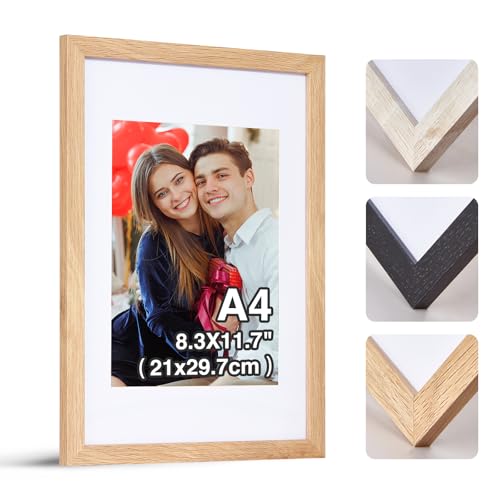 HOUSE DAY 1er Set Bilderrahmen A4 - Holz Bilderrahmen 21x30cm holzrahmen,Plexiglas Posterrahmen，Collage Poster Rahmen, Moderner Poster Dokumentenrahmen, MDF Fotorahmen(Natur)