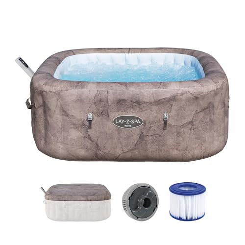 Bestway® Lay-Z-SPA® Energiespar-Whirlpool Rome AirJet™ mit App-Steuerung + integrierter UltraFit™ -Pumpeneinheit, für 6 Personen 180 x 180 x 71 cm, Marmor-Optik (Braun)