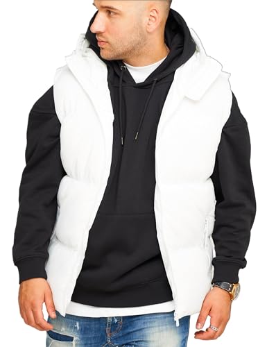 behype. Herren warme Weste mit Kapuze Steppweste Puffer-Weste J17-Weiß-M