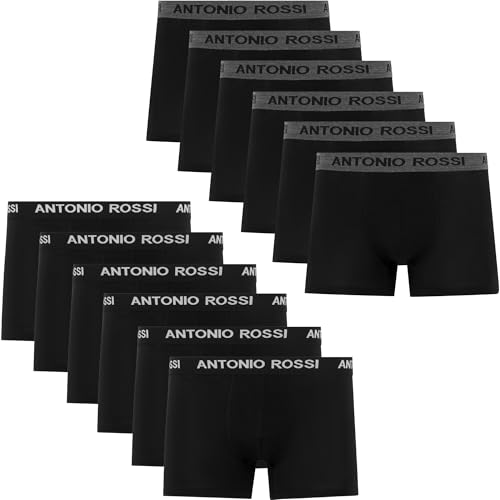 ANTONIO ROSSI Herren (12er-pack) Herren-boxer-hipster Fitted Boxer Hipsters, Schwarz, M EU