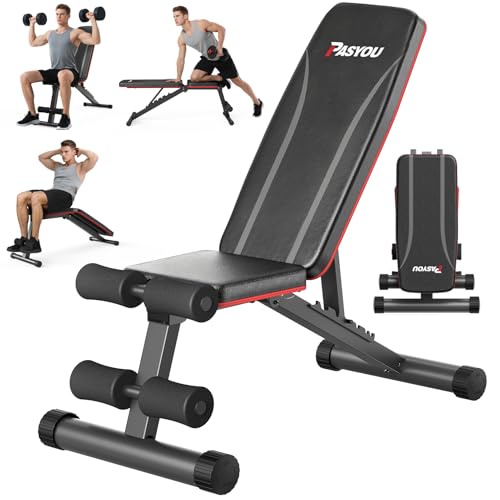 PASYOU Hantelbank Klappbar Verstellbar, Multifunktions Trainingsbank Schrägbank für Ganzkörper-workout,7 in 1 Fitnessbank für zu Hause oder im Fitnessstudio, 230kg Gewichtskapazität