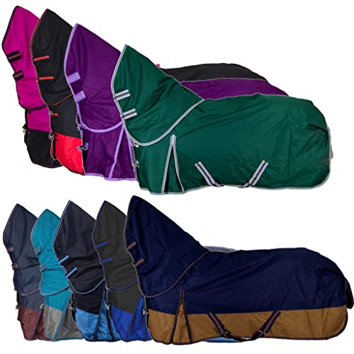RL24 - Weidedecke Full Neck Basicline 600D Nylonfutter mit Füllung | Pferde Winterdecke | wasserdichte Outdoordecke mit Kreuzbegurtung | Pferdedecke in dunkelblau/braun | Größe 145 cm (300g/m²)