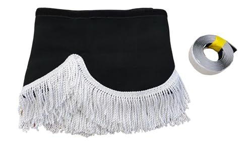 KramTruck - LKW-Gardine mit Quasten - Sonnenblende für LKW - Sonnenschutz für Alle Truck Maarken (Schwarz, Weiße Quasten)