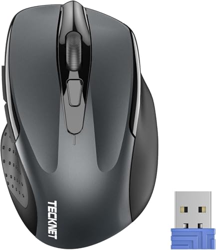 TECKNET Kabellose Maus, 2.4G Optische Funkmaus mit USB Empfänger, 2600 DPI, 24 Monate Akkulaufzei, Ergonomisches Design Wireless Mouse Kompatibel mit Laptop, PC, MacBook, Office Home, Grau