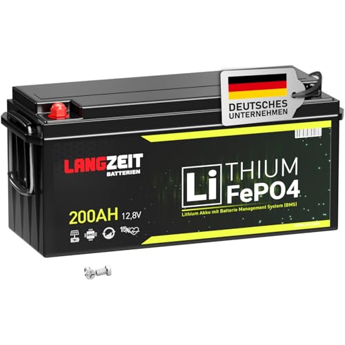 LANGZEIT LiFePO4 200Ah 12V Lithium Batterie Wohnmobil Batterie Solarbatterie Lithium Eisenphosphat Akku Solar Bootsbatterie Akku USV inkl. BMS