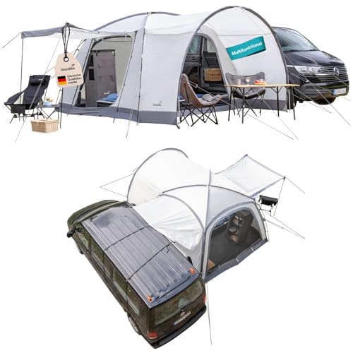 Skandika Kuppelzelt Pitea 4 Flex Protect Bundle mit Van-Schleuse | Campingzelt für 4 Personen, mit Schleuse für Van, eingenähter Zeltboden, Wassersäule 5000 mm, UPF 50+ | Zelt, Camping, Outdoor