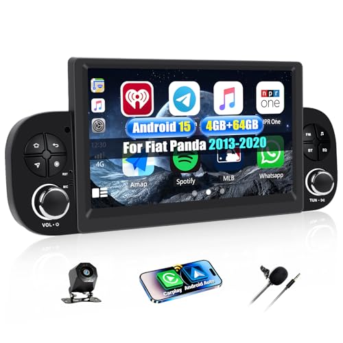 CAMECHO 4+64G Android 15 Navi Autoradio 7 Zoll für FIAT Panda 2013-2020 mit GPS WiFi, Wireless Carplay Android Auto Bluetooth Radio HD Touchscreen mit FM RDS +Rückfahrkamera Canbus