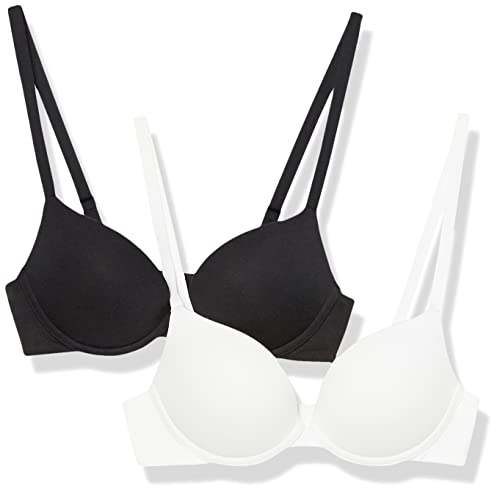 Amazon Essentials Damen Pushup-BH aus Baumwolle, 2er-Pack, Schwarz/Weiß, 75A