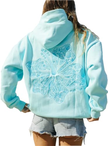 Silver Basic Damen Pink Palm Puff Y2K lockere Kapuzenjacke-SkyBlue-S1