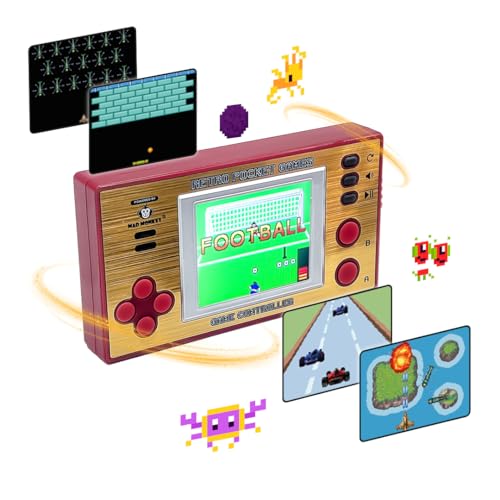 Mad Monkey Retro Mini Spielkonsole, Handheld Spielekonsole für unterwegs, 153 Spiele, Retro Arcade Games, Gold, Rot