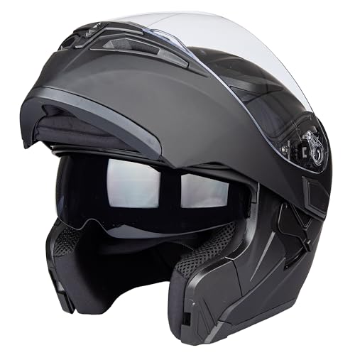 Helm für Motorräder Full-Face Motorcycle Helmet Tragbarer Integralhelme Flip-up Motorradhelm Zertifizierung von ECE (Matt schwarz, L)