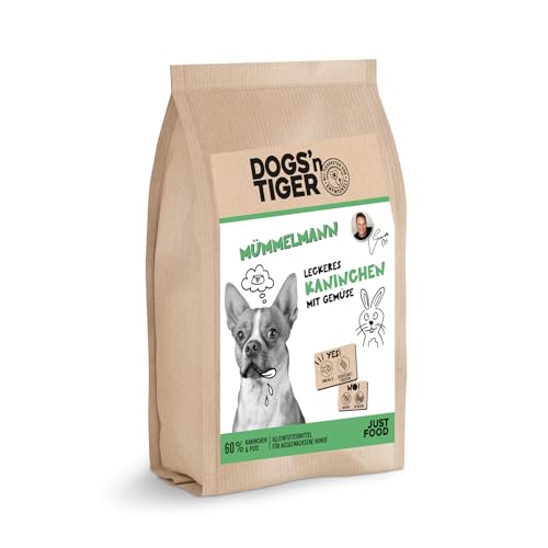Dogs’n Tiger Mümmelmann, Adult Premium Trockenfutter für Hunde, Kaninchen & Pute mit Gemüse, 60% Fleischanteil, Mit Omega-Öle, Ohne Zucker, Getreide & Konservierungsstoffe, hoher Proteingehalt, 2kg