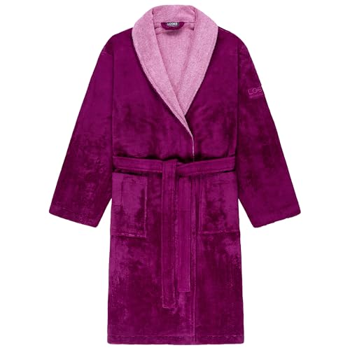 LOOKS BY WOLFGANG JOOP Bademantel M, Bademantel Damen Frottee, Frauen Morgenmantel beere mit Schalkragen, hochwertige Baumwollmischung