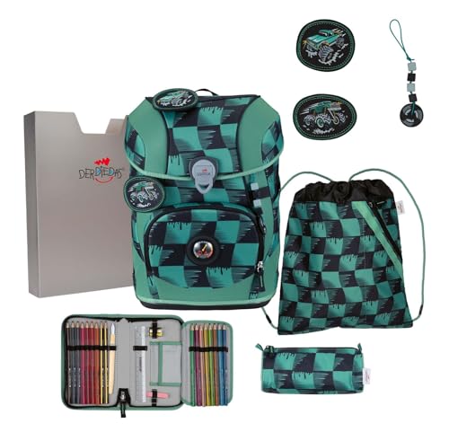 DerDieDas Schulranzen ErgoFlex Tiny Superflash Set 6-teilig Super Truck grün