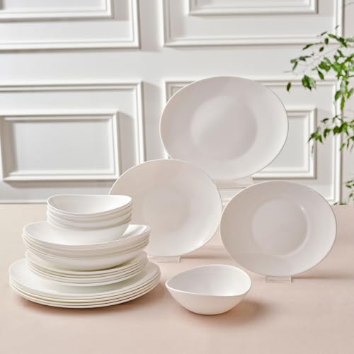 Karaca Pure 24-teiliges Tafelservice, Glas-Geschirrset für 6 Personen, Elegantes, hitzebeständiges, Geschirr Set für den täglichen Gebrauch und besondere Anlässe, Weiß Teller Set