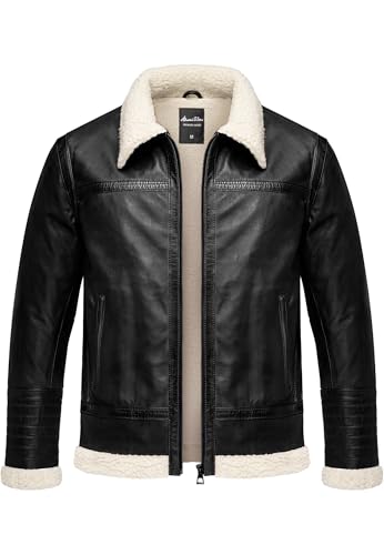 Amaci&Sons Herren Echtleder Jacke gefüllte Fell Lederjacke 9110 Schwarz XL