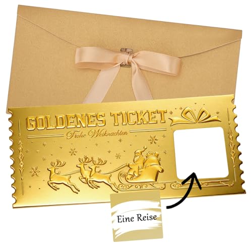 woric Goldenes Ticket, Gutscheinkarte Weihnachten Gutschein zum selber ausfüllen mit Rubbelaufkleber Rubbellos selber machen Weihnachtsgeschenke für Frauen Männer Kinder
