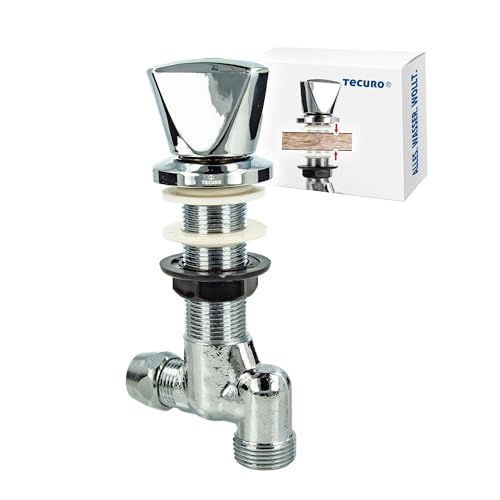 tecuro Geräte-Untertischventil 3/4 Zoll, Abgang unten, zum Absperren von Geräten, mit 1/2 Zoll AG für Wasch- u. Spülmaschinen, Messing verchromt