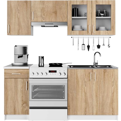 AKORD | Küchenmöbel-Set Lima | Küchen | Kitchen | Für eine kleine Küche | Für EIN Zimmer mit Küchenzeile | Langlebig | Für modernes und traditionelles Design | Weiß | Sonoma-Eiche