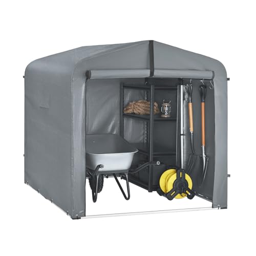 SoBuy Fahrradgarage wetterfest Geräteschuppen Fahrradgarage für 2-4 Fahrräder Carport Zelt mit UV-Schutz Fahrradschuppen für Regenschutz Motorrad Garage Gartenhaus Grau 159x165x219cm KLS11-L-DG