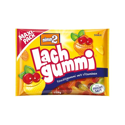 nimm2 Lachgummi – 1 x 376g Maxi Pack – Fruchtgummi mit Fruchtsaft und Vitaminen