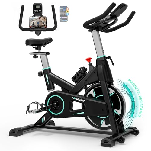 [2026 Testversion] Wenoker Heimtrainer Fahrrad mit APP Magnetwiderstand Stationäres Fahrrad für Zuhause, Indoor Bike mit Flüsterleise, Schweres Schwungrad und Verbesserter LCD-Monitor, Bis 160KG
