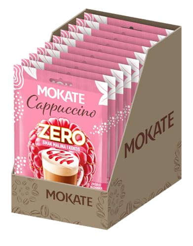 MOKATE - Cappuccino ZERO Himbeere & Kokos - 10er Pack - 10x20g - Ohne Zuckerzusatz Instant-Cappuccino - Ohne Palmöl, Mit Stevia & Ballaststoffen Kaffeepulver - Cremiger Genuss mit Exotischem Geschmack