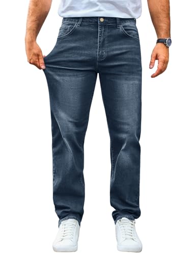 Runcati Jeans Herren Regular Fit Jeanshose Freizeit Stretch Denim Hosen Männer Lässig Basic Hose Dunkelblau M